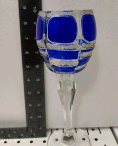 Antique Circa 1910-1920 Moser Cobalt Cabochon Wine Glass 9 3/4" Wear On Gilt Rim - Picture 1 of 6