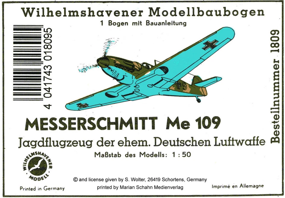 Möwe-Verlag 1809 - Messerschmitt Me 109 Jagdflugzeug der ehem. Dt. Luftwa 1 50