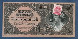 (DN) Ungarn 1000 Pengo 1945 P-118b mit Stempel schöne Nummer vz/au - Bild 1 von 2