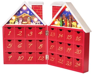 BRUBAKER Reusable Wooden Advent Calendar to Fill - Red Christmas House - LED - Picture 1 of 10