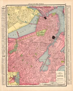 1901 Antique BOSTON Street Map of Boston Massachusetts City Map 2141 - Picture 1 of 4