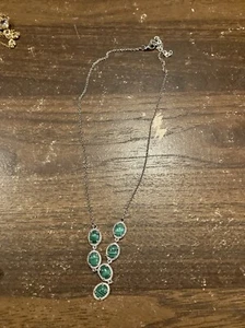 STS Karis Signed 18”-20” Malachite Stone Deep Necklace Silver Tone Adjustable - Picture 1 of 5