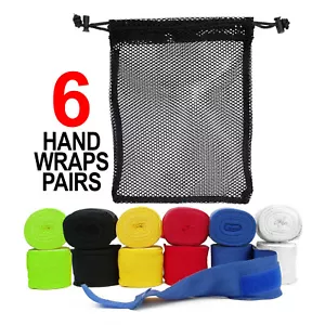 Boxing Hand Wraps 110" 180" Elastic Cotton Wrist Bandage Boxing MMA w/ Mesh Bag - Picture 1 of 8