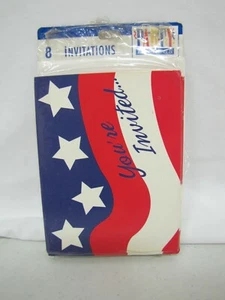 New! 8 Vintage Hallmark Party Invitations Patriotic Design New In Package - Picture 1 of 3