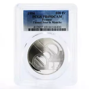 France 100 francs Channel Tunnel La Manche PR69 PCGS silver coin 1994 - Picture 1 of 2