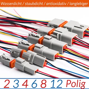 DEUTSCH KFZ 2 3 4 6 8 12Polig mit Kabel Crimp Stecker Steckverbinder/Wasserdicht - Picture 1 of 10