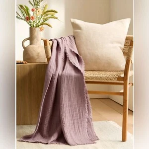 NEW In Package 100% Organic Cotton Airy Gauze Throw In Fig Boho Chic Breathable - Picture 1 of 5