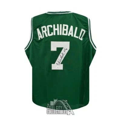 Nate Archibald HOF 91 Autographed Tiny Custom Green Basketball Jersey - JSA - Image 1 of 2