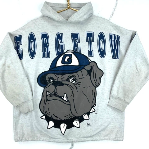 Vintage Georgetown Hoyas Aop Hoodie Sweatshirt Size Large Gray Ncaa 90s Cover