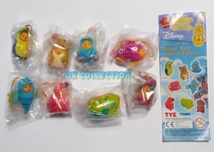 Rare Set n°8 Plastic Figures WINNIE THE POOH ANIMAL WEAR TROPICAL (by Tomy) - Picture 1 of 2