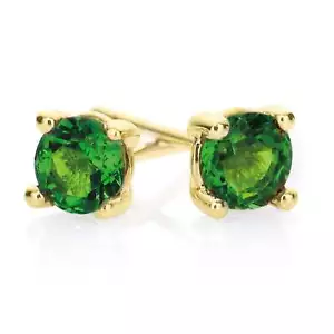 9ct Yellow Gold Round Brilliant Cut 4mm Created Emerald Stud Earrings - Picture 1 of 1