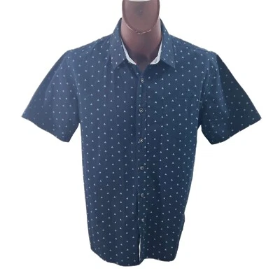 Michael Brandon Men's XL Slim Cotton Blue Short Sleeve Shirt Button Down EUC Foto 1 de 4