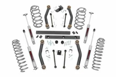 Kit de elevação de suspensão Rough Country 4 polegadas com amortecedores para Jeep Wrangler TJ 4WD 03-06 - Imagem 1 de 4