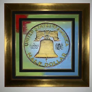 Steve Kaufman Original Painting Oil On Canvas Signed Half Dollar Money Artwork - Picture 1 of 3