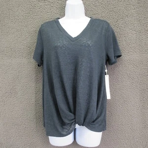 Caslon Womens X-Large Dark Grey Twist Hem Tee V-Neck Short Sleeve Top Basic 4839 - Picture 1 of 11