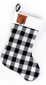 Faux Leather Vintage Emblem Oliver Plaid Christmas Stocking - Imagen 1 de 1
