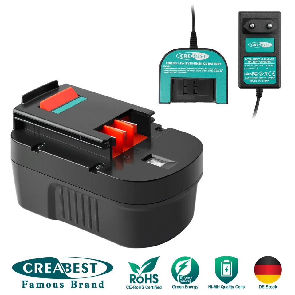 CREABEST 14.4V 3.5Ah Ni-MH Akku/Ladegerät für Black&Decker 499936-35 A14 A144 HPB14 A14F