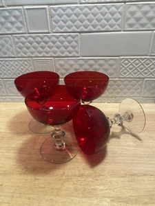4x Candy Apple RED CRYSTAL Margarita Style Glasses - Picture 1 of 6