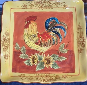 MAXCERA ORANGE ROOSTER 11 1/2” SQUARE PLATTER HAND PAINTED - Picture 1 of 3