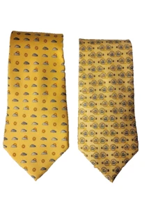 2 Vintage Salvatore Ferragamo French Silk Ties-Medium Blue with a Design Unworn - Picture 1 of 6