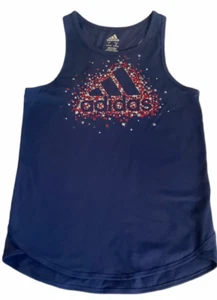 Adidas Sleeveless Tank-Top T-Shirt Round Neckline Girls- L (12/14) Navy Blue - Picture 1 of 5