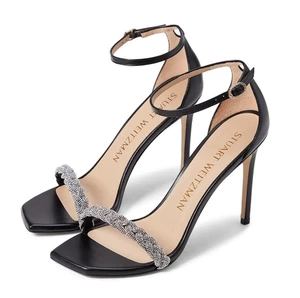 Stuart Weitzman Nudistcurve 100 Damen-Hochglanzsandale, schwarz, Größe 10,5 B - Bild 1 von 10