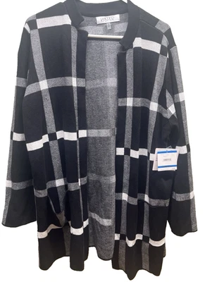 Kasper Cardigan Suéter Mujer PXL Blanco y Negro ¡Nuevo con etiquetas! Foto 1 de 4