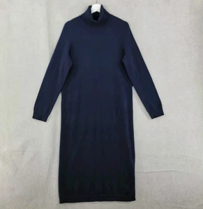 Theory Dress Womens Large Navy Blue 100% Cashmere Midi Turtleneck Duster Sweater - Picture 1 of 9