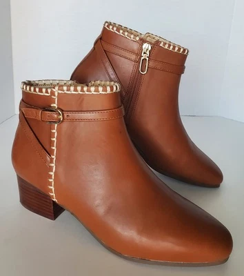 Botas de tornozelo TALBOT'S Dakota Stitch Nappa em couro marrom conhaque tamanho 7.5 - Imagem 1 de 4