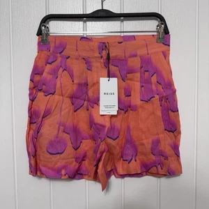 Reiss Resort Shorts Sky-Print Linen Orange Pink Purple Size UK10 NWT RRP£98 - Picture 1 of 15