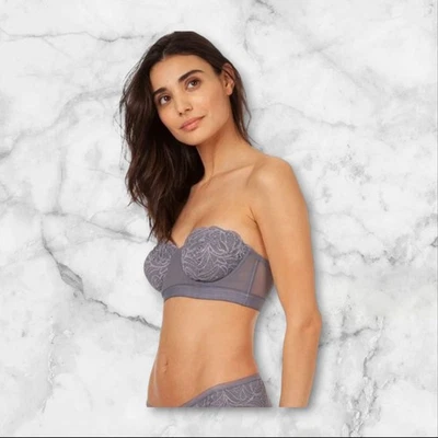 Sujetador sin tirantes de encaje Lively para mujer, sin relleno, gris humo, talla 36B Foto 1 de 4