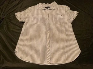 Tommy Hilfiger Shirt Wm's Sz Sm/P Blue & White Seersucker Railroad Stripe Fabric - Picture 1 of 5