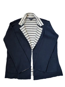 Tommy Hilfiger Knit Navy & Gray Open Sweater Blazer With Pockets | Womens Size M - Picture 1 of 5