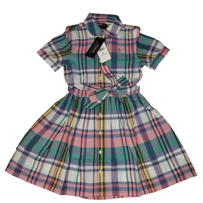 Polo Ralph Lauren Dress Girls 6 Multi Madras Plaid Shirt Belted Button Front NWT - Image 1 of 4
