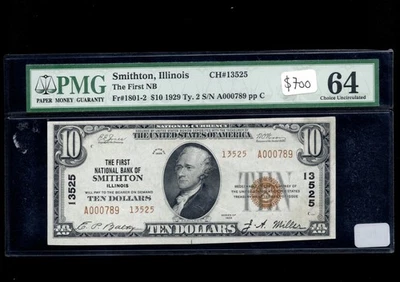 Billete de banco nacional Smithton 1929 carta de diez dólares 13525 PMG 64 FR 1801-2 Foto 1 de 2