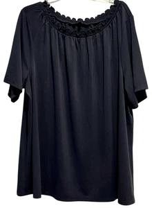 Talbots Peasant Top Plus Size 3X Navy Blue Short Sleeves Boho Stretchy Blouse - Picture 1 of 5