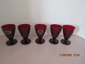 Vintage Anchor Hocking Royal Ruby Red 3 1/4" Wine Cordial Shot Glasses Set Of 5 - Picture 1 of 6