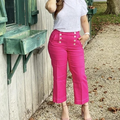 J.Crew Peyton 水手阔腿裤弹力亚麻柔软紫红色 6 码 — 第 1/4 张图片