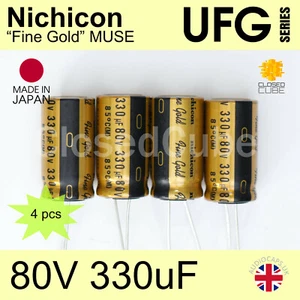 (4 pcs) Nichicon UFG "Fine Gold" MUSE 80V 330uF High Grade Audio Capacitors - Picture 1 of 1