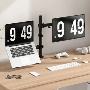 Dual Monitor Stand Desk Mount with Laptop Tray Adjustable Monitor Arm Up to 10Kg - Picture 1 of 8