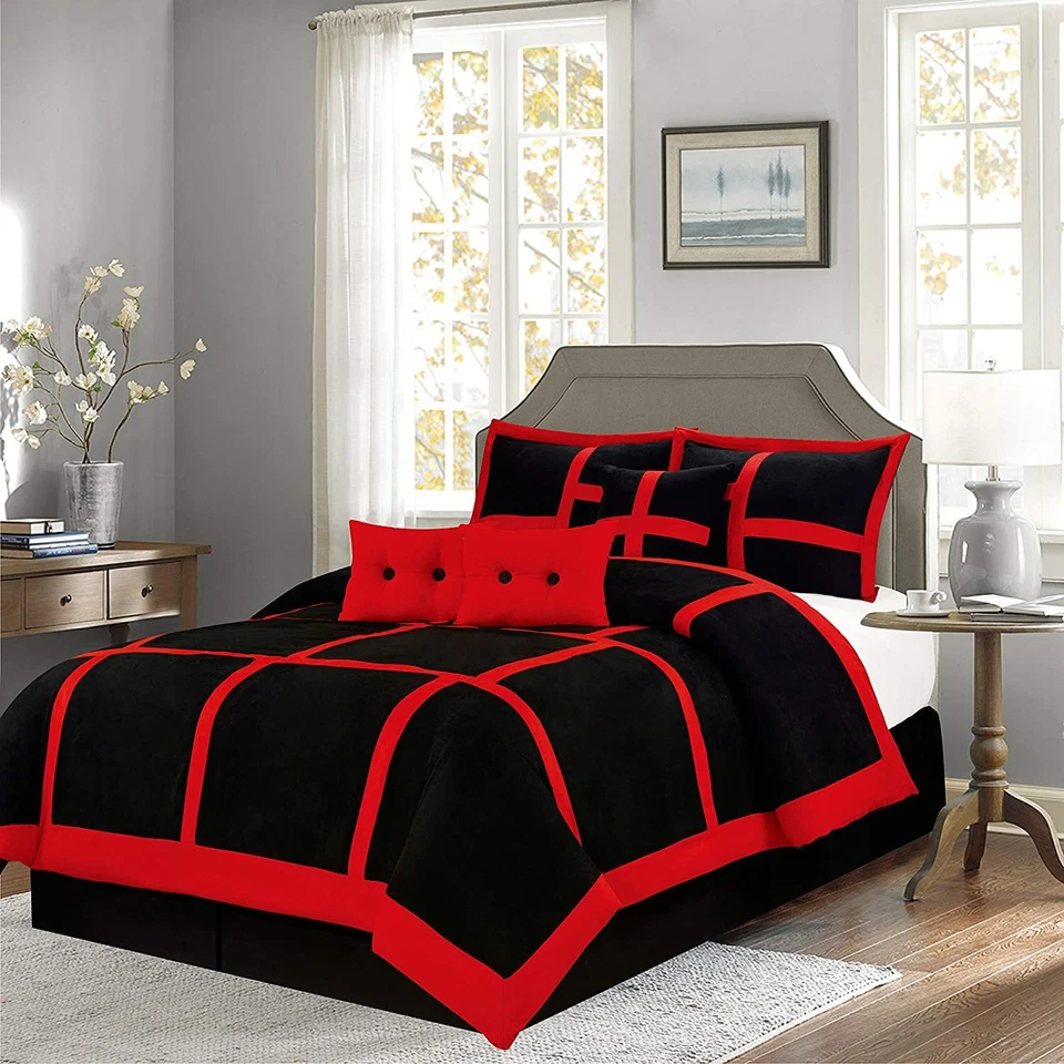 Empire Home Red And Black Dawn 7-piece Soft Winter Bedding Suede Comforter Set