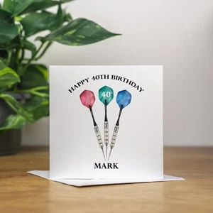 Personalised Darts 40th Birthday Card For Handmade Darts Gift For Husband Dad - Picture 1 of 2