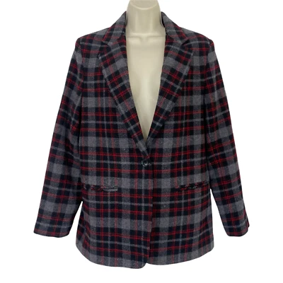 Vintage Wool Blazer Womens 10 Plaid Boxy Dark Academia Oversized 90s Y2K - Image 1 of 4