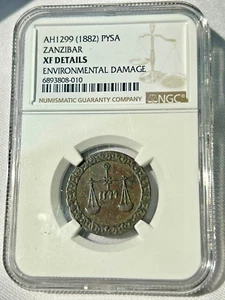 Zanzibar PYSA AH 1299 (1882) NGC XF Details Sultan Barghash - Picture 1 of 2