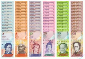VENEZUELA 6 PZ X 10 SET 2 - 100 BOLIVAR 2007-2015 P-88 89 90 91 92 93 PEZZO - Foto 1 di 3