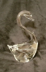 Clear Crystal Glass Swan Figurine 5 3/4" Tall Art Glass - Picture 1 of 12