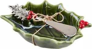 Mud Pie Home Holly Tidbit Dip Candy Nut Bowl Spreader Christmas Bowl Set - Imagen 1 de 2