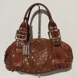 BE & D Cognac Braun Lammfell Leder Gold Nieten GARBO Schultertasche Schultertasche EUC - Bild 1 von 8