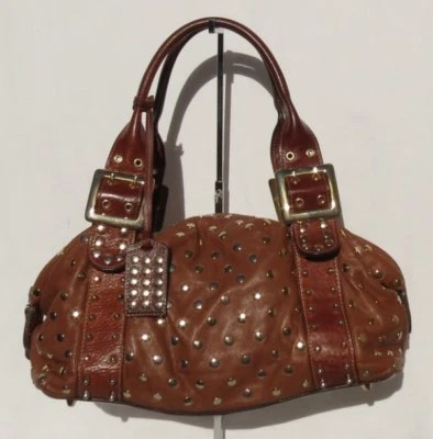 Bolso de Hombro BE & D Marrón Coñac Piel de Cordero Dorado Tachonado GARBO USADO EN EXCELENTE ESTADO Foto 1 de 4