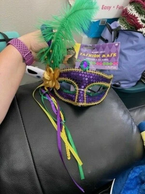 Venetian Sequin & Feather Mardi Gras Mask Adult Size New!!! - Image 1 of 2
